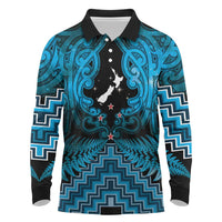 Personalised Aotearoa Matariki Long Sleeve Polo Shirt Turquoise Fern Maori Poutama