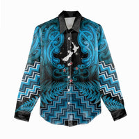 Personalised Aotearoa Matariki Women Casual Shirt Turquoise Fern Maori Poutama