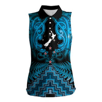 Personalised Aotearoa Matariki Women Sleeveless Polo Shirt Turquoise Fern Maori Poutama