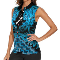 Personalised Aotearoa Matariki Women Sleeveless Polo Shirt Turquoise Fern Maori Poutama