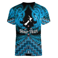 Personalised Aotearoa Matariki Women V-Neck T-Shirt Turquoise Fern Maori Poutama