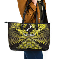 Personalised Aotearoa Matariki Leather Tote Bag Yellow Fern Maori Poutama