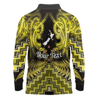 Personalised Aotearoa Matariki Long Sleeve Polo Shirt Yellow Fern Maori Poutama