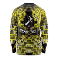 Personalised Aotearoa Matariki Long Sleeve Shirt Yellow Fern Maori Poutama LT01 - Polynesian Pride