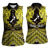 Personalised Aotearoa Matariki Women Sleeveless Polo Shirt Yellow Fern Maori Poutama