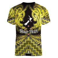 Personalised Aotearoa Matariki Women V-Neck T-Shirt Yellow Fern Maori Poutama