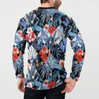 Hawaii Tropicana Blue Pattern Button Sweatshirt LT01 - Polynesian Pride