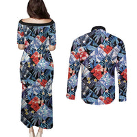 Hawaii Tropicana Blue Pattern Couples Matching Puletasi and Long Sleeve Button Shirt LT01 - Polynesian Pride