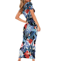 Hawaii Tropicana Blue Pattern Family Matching Short Sleeve Bodycon Dress and Hawaiian Shirt - Polynesian Pride