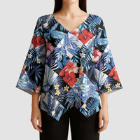 Hawaii Tropicana Blue Pattern Kimono Sleeve Blouse LT01 - Polynesian Pride