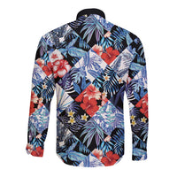 Hawaii Tropicana Blue Pattern Long Sleeve Button Shirt LT01 - Polynesian Pride