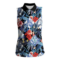 Hawaii Tropicana Blue Pattern Women Sleeveless Polo Shirt LT01 Female Blue - Polynesian Pride