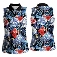 Hawaii Tropicana Blue Pattern Women Sleeveless Polo Shirt LT01 - Polynesian Pride