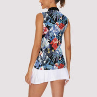 Hawaii Tropicana Blue Pattern Women Sleeveless Polo Shirt LT01 - Polynesian Pride