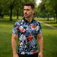 Hawaii Tropicana Blue Pattern Zipper Polo Shirt LT01 - Polynesian Pride