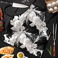 Black White Monotone Tropical Flowers Pattern Apron LT01 Black - Polynesian Pride