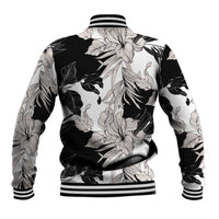 Black White Monotone Tropical Flowers Pattern Baseball Jacket LT01 - Polynesian Pride