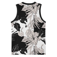 Black White Monotone Tropical Flowers Pattern Basketball Jersey LT01 - Polynesian Pride