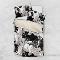 Black White Monotone Tropical Flowers Pattern Bedding Set - Polynesian Pride