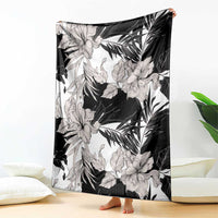 Black White Monotone Tropical Flowers Pattern Blanket - Polynesian Pride