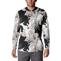 Black White Monotone Tropical Flowers Pattern Button Sweatshirt LT01 - Polynesian Pride