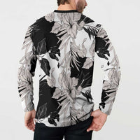 Black White Monotone Tropical Flowers Pattern Button Sweatshirt LT01 - Polynesian Pride