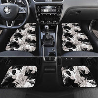 Black White Monotone Tropical Flowers Pattern Car Mats LT01 Set 4pcs Black - Polynesian Pride