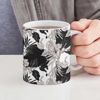 Black White Monotone Tropical Flowers Pattern Ceramic Mug LT01 - Polynesian Pride