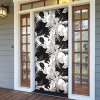 Black White Monotone Tropical Flowers Pattern Door Cover - Polynesian Pride