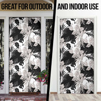 Black White Monotone Tropical Flowers Pattern Door Cover - Polynesian Pride