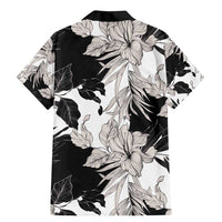 Black White Monotone Tropical Flowers Pattern Family Matching Mermaid Dress and Hawaiian Shirt - Polynesian Pride