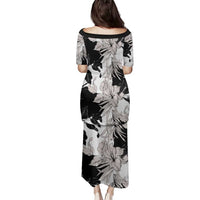 Black White Monotone Tropical Flowers Pattern Family Matching Puletasi and Hawaiian Shirt LT01 - Polynesian Pride