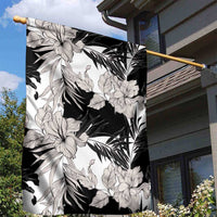 Black White Monotone Tropical Flowers Pattern Garden Flag - Polynesian Pride