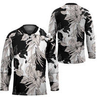 Black White Monotone Tropical Flowers Pattern Hockey Jersey LT01 - Polynesian Pride