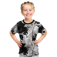 Black White Monotone Tropical Flowers Pattern Kid T Shirt - Polynesian Pride