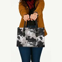 Black White Monotone Tropical Flowers Pattern Leather Bag - Polynesian Pride