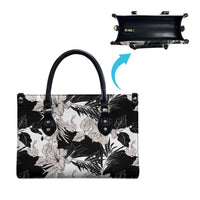 Black White Monotone Tropical Flowers Pattern Leather Bag - Polynesian Pride
