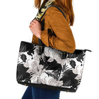 Black White Monotone Tropical Flowers Pattern Leather Tote Bag - Polynesian Pride