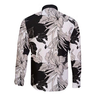 Black White Monotone Tropical Flowers Pattern Long Sleeve Button Shirt LT01 - Polynesian Pride