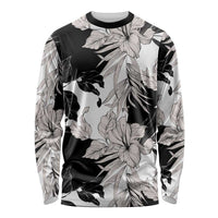 Black White Monotone Tropical Flowers Pattern Long Sleeve Shirt LT01 Unisex Black - Polynesian Pride