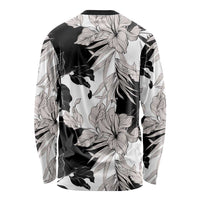 Black White Monotone Tropical Flowers Pattern Long Sleeve Shirt LT01 - Polynesian Pride