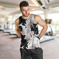 Black White Monotone Tropical Flowers Pattern Men Tank Top LT01 Black - Polynesian Pride
