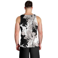 Black White Monotone Tropical Flowers Pattern Men Tank Top LT01 - Polynesian Pride