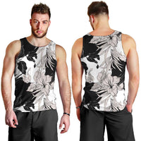 Black White Monotone Tropical Flowers Pattern Men Tank Top LT01 - Polynesian Pride