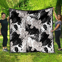 Black White Monotone Tropical Flowers Pattern Quilt - Polynesian Pride