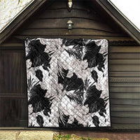 Black White Monotone Tropical Flowers Pattern Quilt - Polynesian Pride
