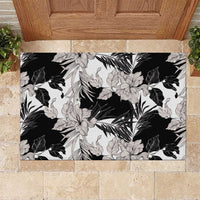 Black White Monotone Tropical Flowers Pattern Rubber Doormat LT01 Black - Polynesian Pride