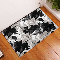 Black White Monotone Tropical Flowers Pattern Rubber Doormat LT01 - Polynesian Pride