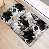 Black White Monotone Tropical Flowers Pattern Rubber Doormat LT01 - Polynesian Pride