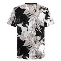 Black White Monotone Tropical Flowers Pattern Rugby Jersey LT01 - Polynesian Pride